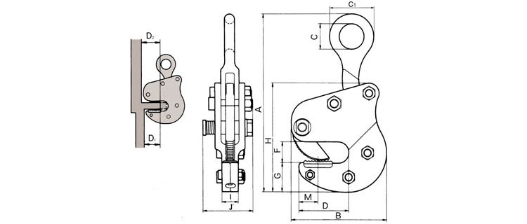 HV N橫向鋼板吊鉗尺寸圖 HV N橫向鋼板吊鉗尺寸圖