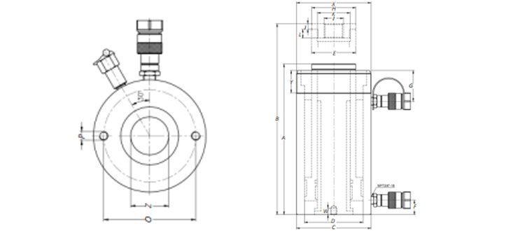 雙作用中空液壓千斤頂尺寸圖 雙作用中空液壓千斤頂尺寸圖