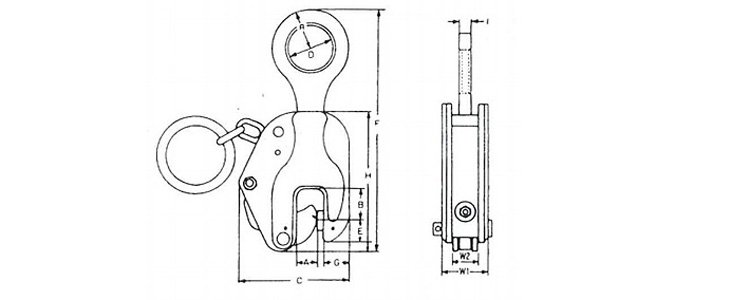EK型豎吊鋼板鉗結構尺寸圖 EK型豎吊鋼板鉗結構尺寸圖
