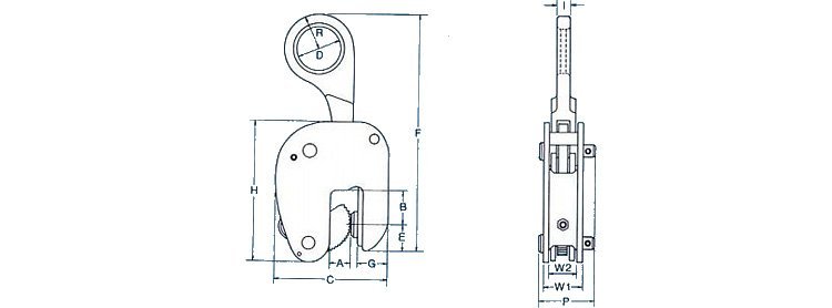 WOL型豎吊鋼板鉗結構尺寸圖 WOL型豎吊鋼板鉗結構尺寸圖