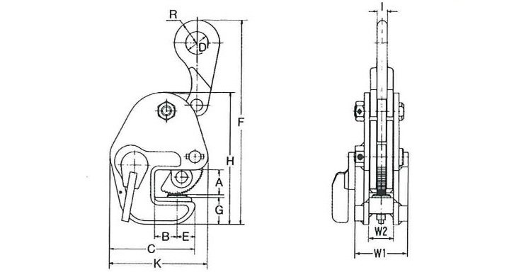 GL橫吊鋼板夾鉗尺寸圖 GL橫吊鋼板夾鉗尺寸圖