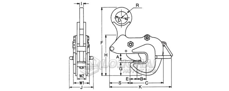 AMS橫吊鋼板吊鉗結構尺寸圖 AMS橫吊鋼板吊鉗結構尺寸圖