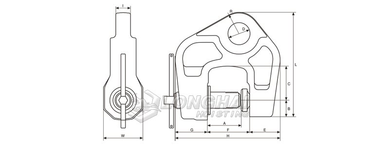 SBC螺旋豎吊鋼板鉗結構尺寸圖 SBC螺旋豎吊鋼板鉗結構尺寸圖